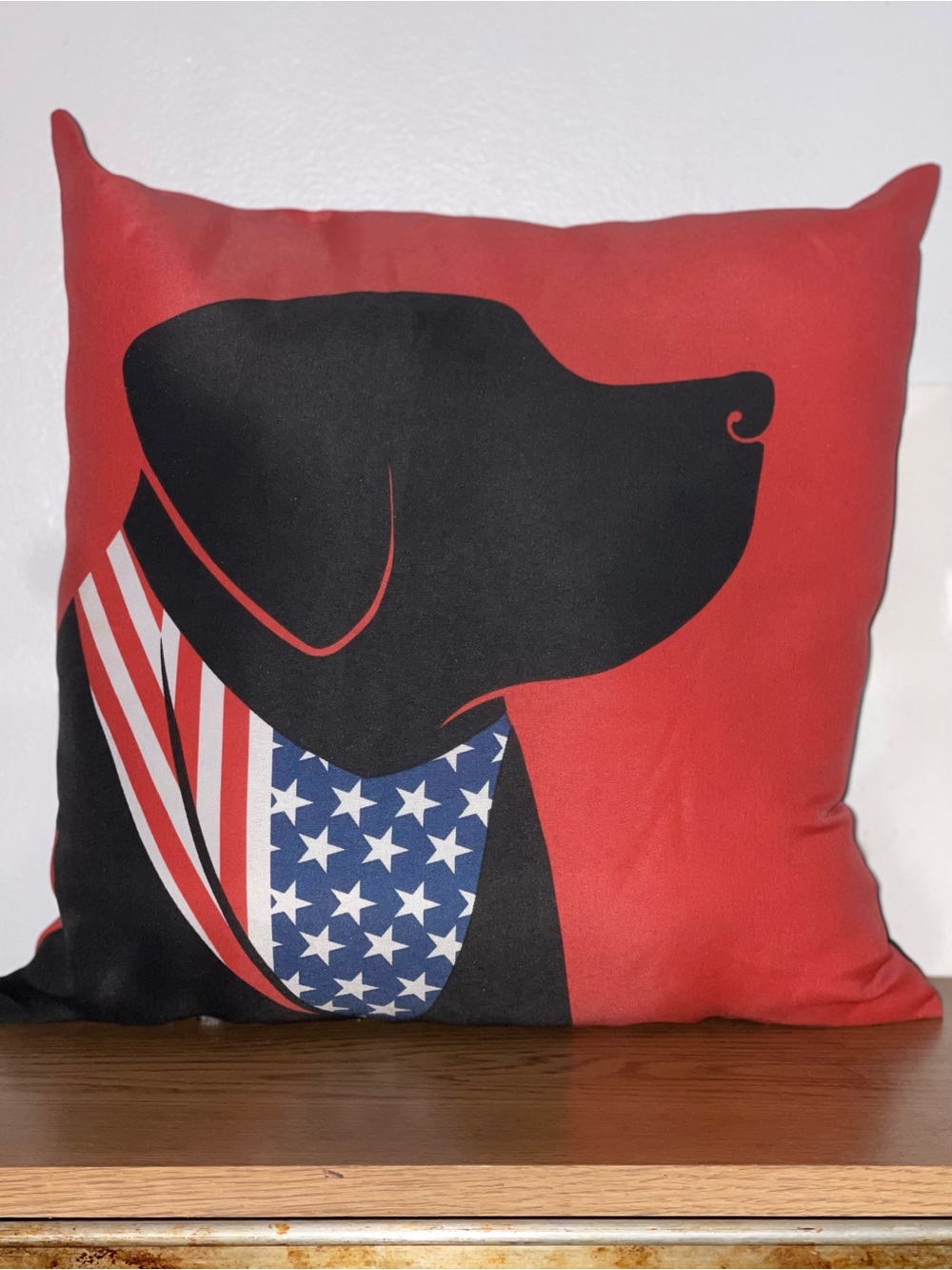 Patriotic Black Dog Decorative Throw Pillow - Red